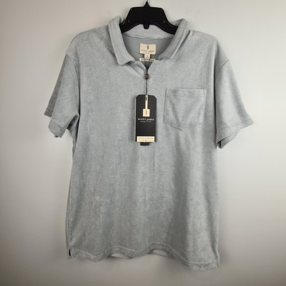 Scott James Terry Cloth Polo Shirt Mens‎ Size Large Green Balsam Towel Beach